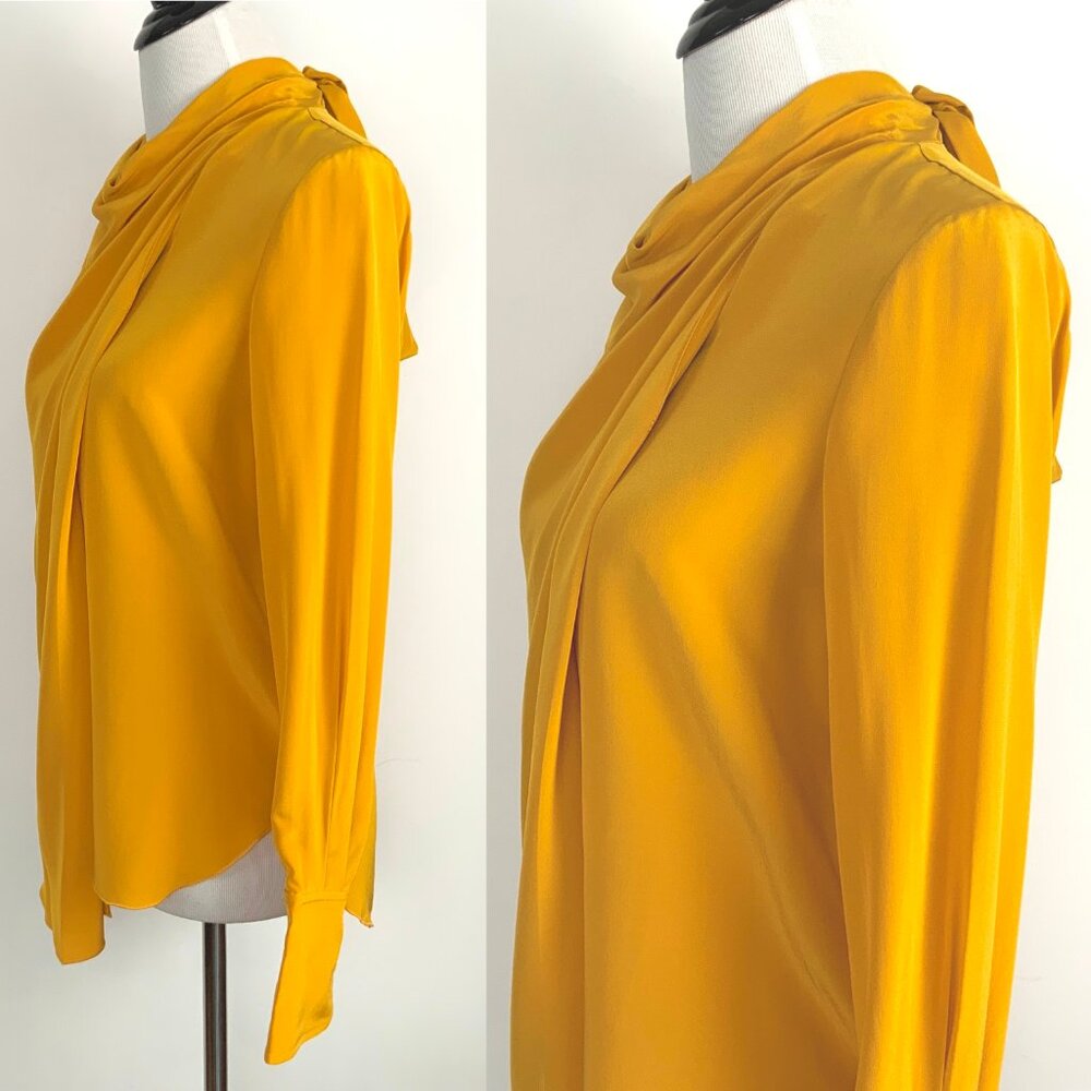 New A.L.C. Sophie 100% Silk Draped Tied Neck Yellow Blouse Sz 0 - 4 - Picture 8 of 16